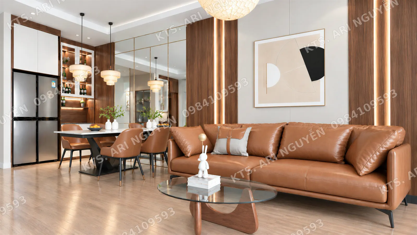 Căn hộ gỗ óc chó – da bò ấm áp